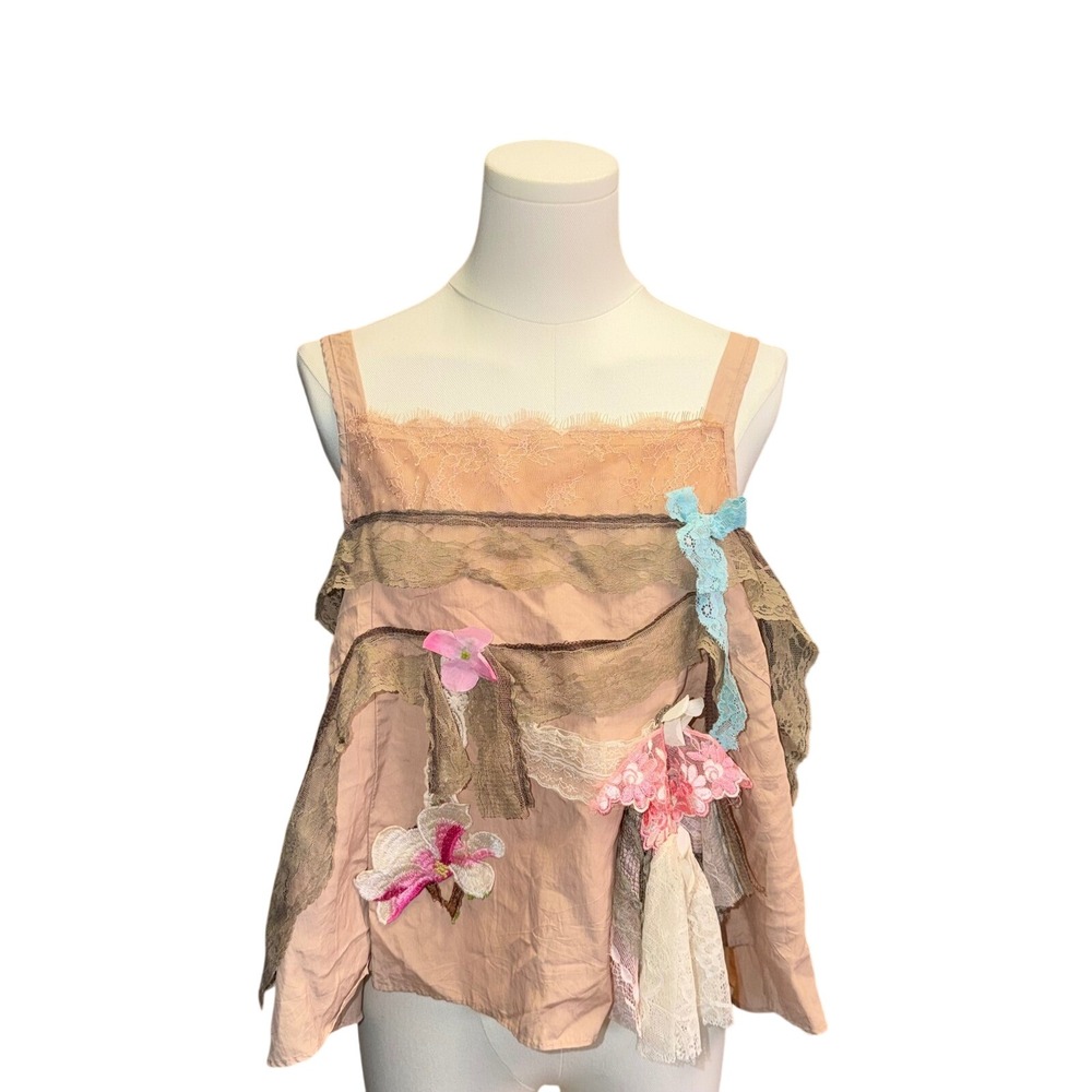 Dsquared2 Vintage Archival Runway Lace Trim Asymmetric Cami Top Pink IT 40 S